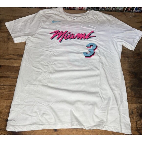 Nike DRI-FIT Dwayne Wade #3 Miami Vice Heat D-WADE White Shirt Size Large Men’s - Picture 1 of 6